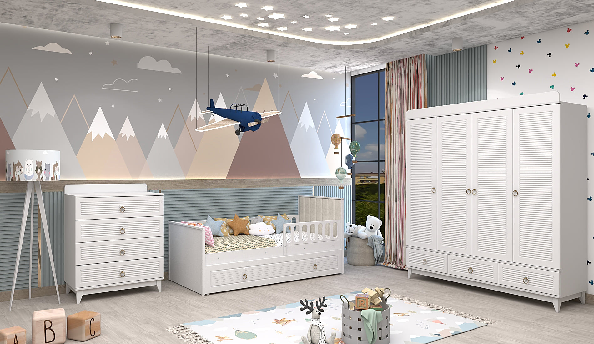 Versace beyaz 4 kapılı karyolalı çocuk odası