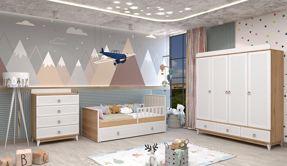 Versace ceviz beyaz 4 kapılı karyolalı çocuk odası