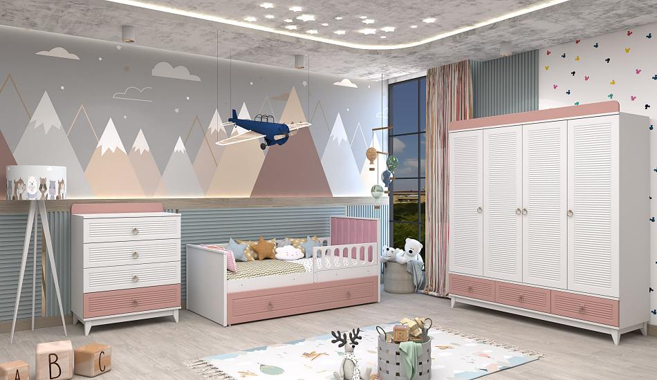 Versace pembe beyaz 4 kapılı karyolalı çocuk odası