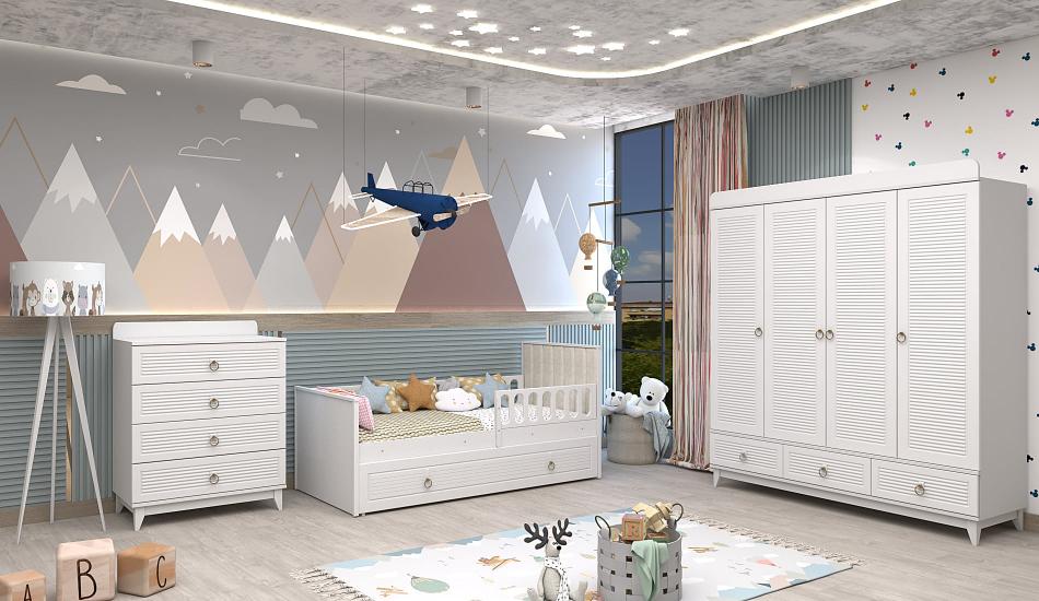 Versace beyaz 4 kapılı karyolalı çocuk odası