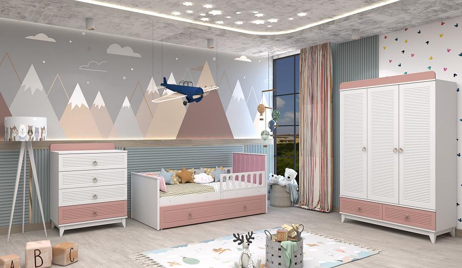 Versace pembe beyaz 3 kapılı karyolalı çocuk odası