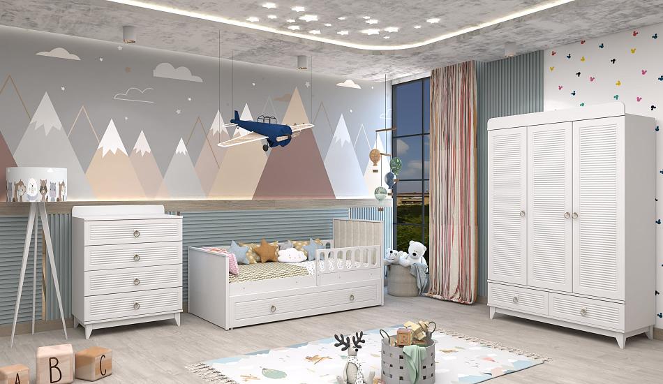 Versace beyaz 3 kapılı karyolalı çocuk odası